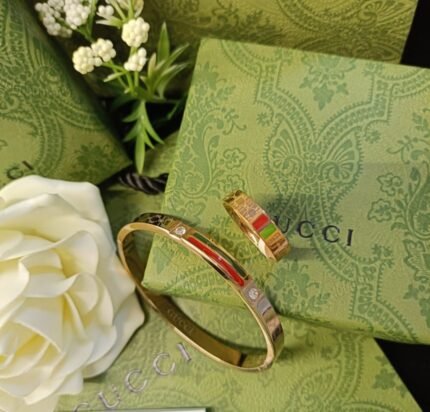 Gucci Bracelet and Ring - Gold tone with multi-color accents.