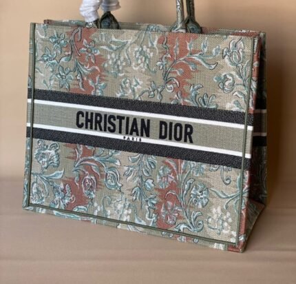 Christian Dior Book Tote Bag - Metallic Green Dior Brocart Embroidery