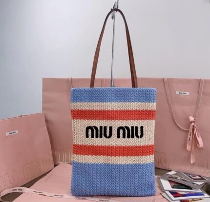 Miu Miu Striped Crochet Tote Bag – Blu+Bianco