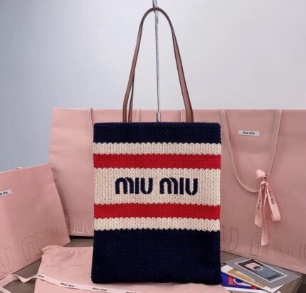 Miu Miu Striped Crochet Tote Bag – Ecru / Navy Blue / Scarlet