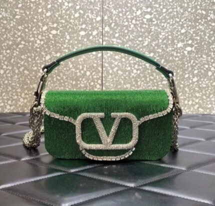 Valentino Garavani Locò Small Beaded Shoulder Bag – Ultra Green