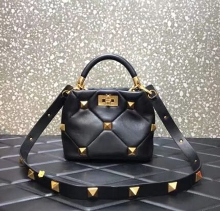 Valentino Garavani Small Roman Stud The Handle Bag - Black