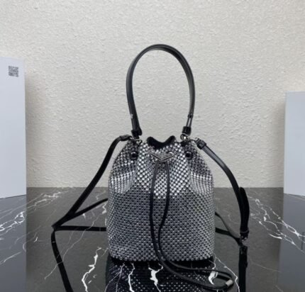 Prada Satin Mini-Bag with Crystals - Rhinestone Bucket Bag / Crystal Water Bucket Bag