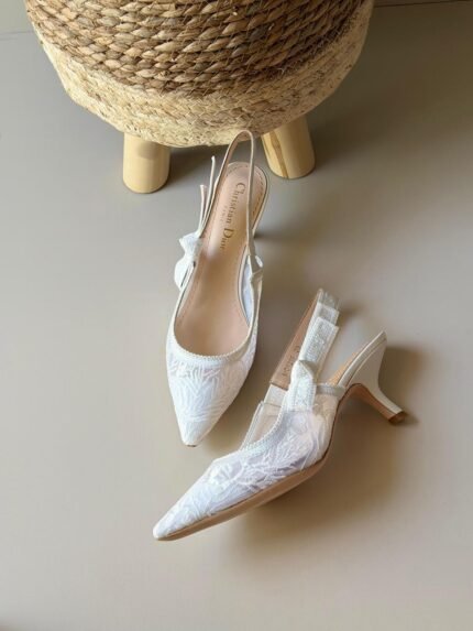 Ivory White Lace Slingback Heels