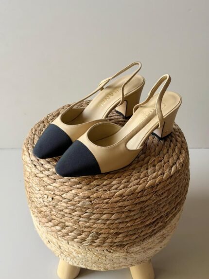 Chanel Two-Tone Beige & Black Slingback