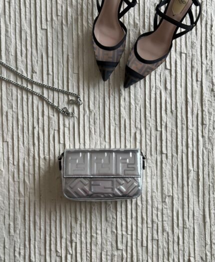 Chrome Silver Embossed Metallic Baguette