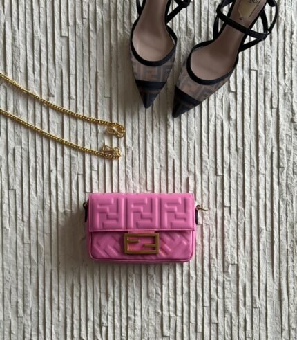 The Vibrant Pop(FF Embossed Nappa Leather Baguette in Candy Pink)