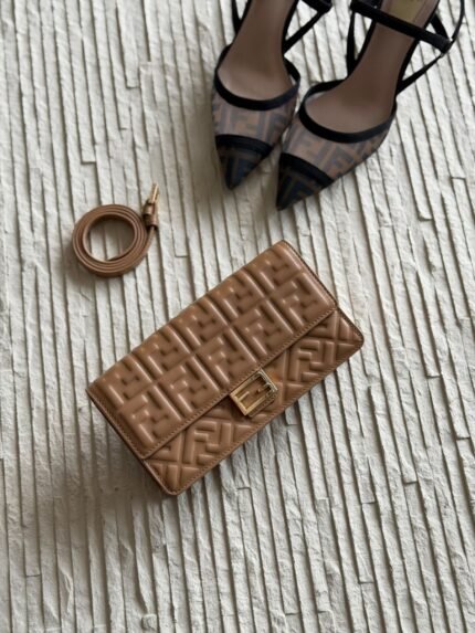 The Warm Tan : 3D FF Embossed Leather Baguette WOC – Rich Caramel