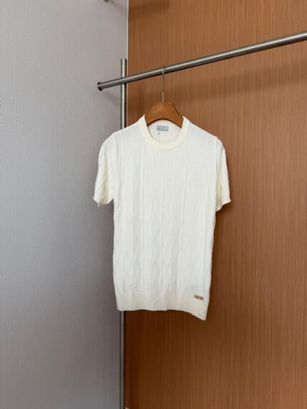 Classic Ivory Textured Knit T-Shirt