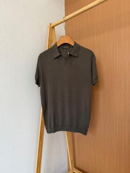 Loro Piana Textured Polo (Dark Olive/Grey)
