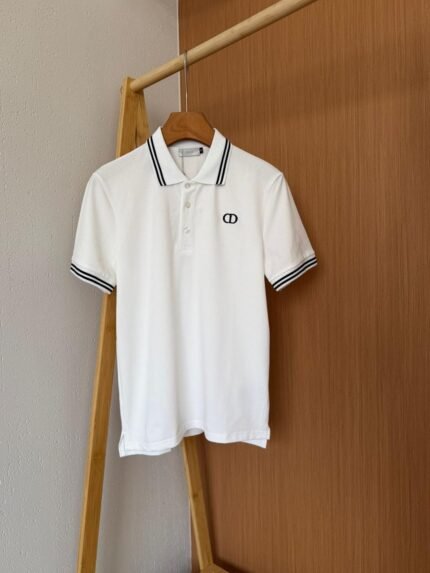 Dior Tipped Polo Shirt- White