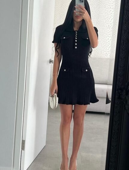 Midnight Chic Ribbed Mini Dress