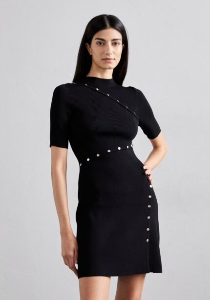 Noir Asymmetric Button Knit Dress