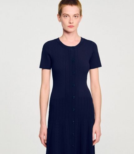 Midnight Ribbed Button Dress