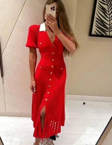 Scarlet Chic Button Midi Dress