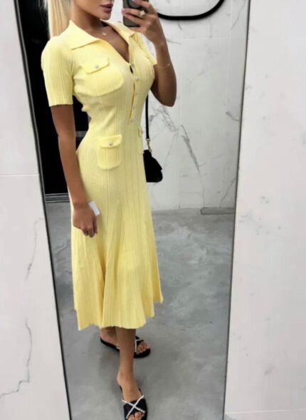 Sunshine Yellow Pocket Knit Dress
