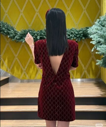 Luxe Velvet Monogram Mini Dress (Burgundy)